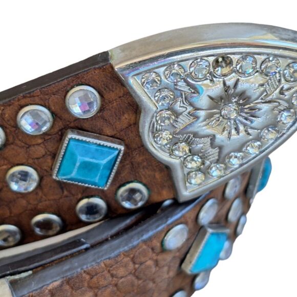 Nocona Belt Co. Leather Turquoise Stud Western Rodeo Festival Rhinestones size M - Picture 11 of 15